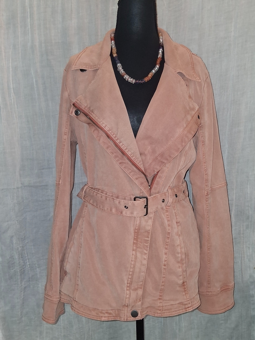 Anthropologie Blush Denim-Style Belted Trench Coat